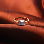 S925 Sterling Silver Natural Rectangular Rutilated Quartz Geometric Ring