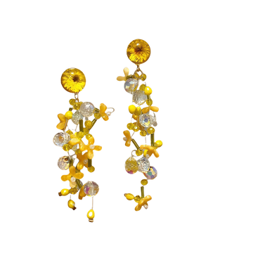 Yellow Daisy Tassel Bead Earrings