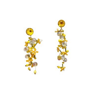 Yellow Daisy Tassel Bead Earrings