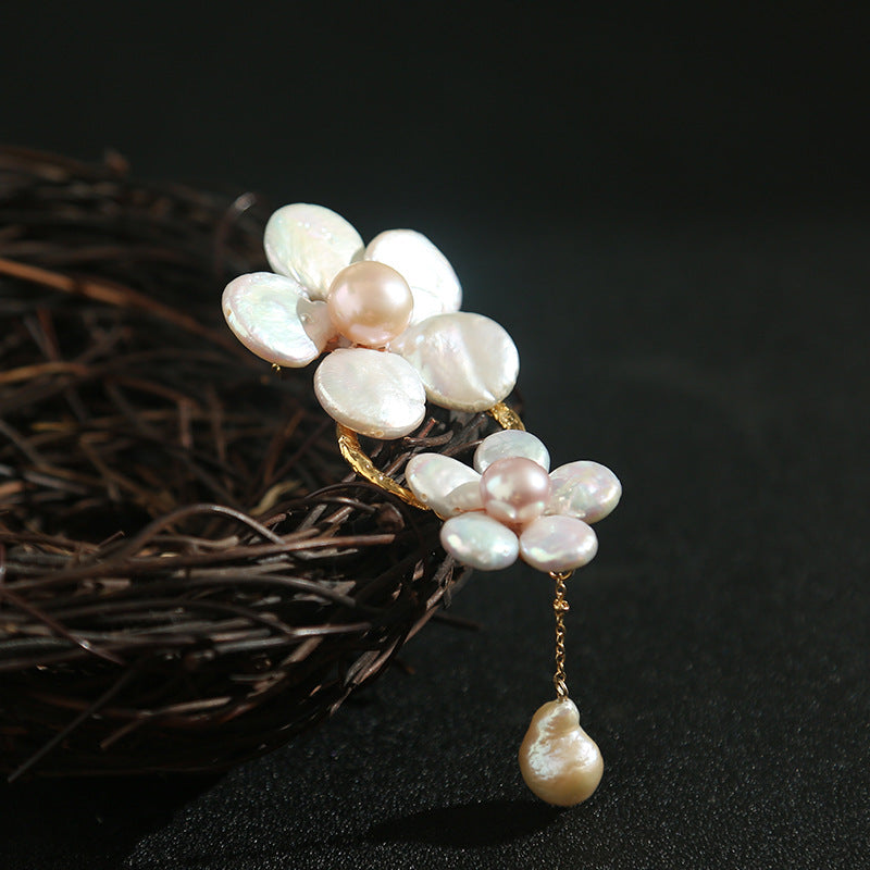 Handmade Baroque Pearl Twin Flower Brooch