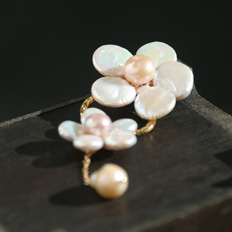 Handmade Baroque Pearl Twin Flower Brooch