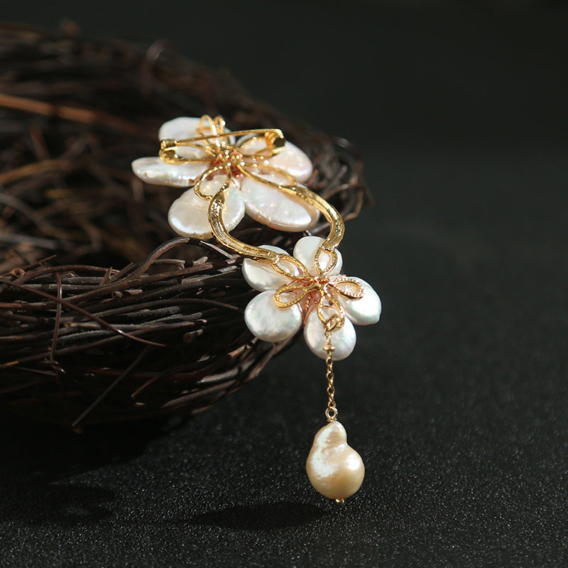 Handmade Baroque Pearl Twin Flower Brooch