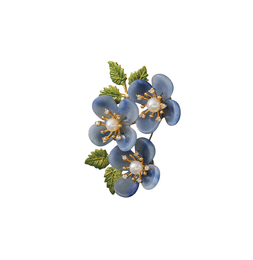 Natural Blue Aventurine & Pearl  Brooch