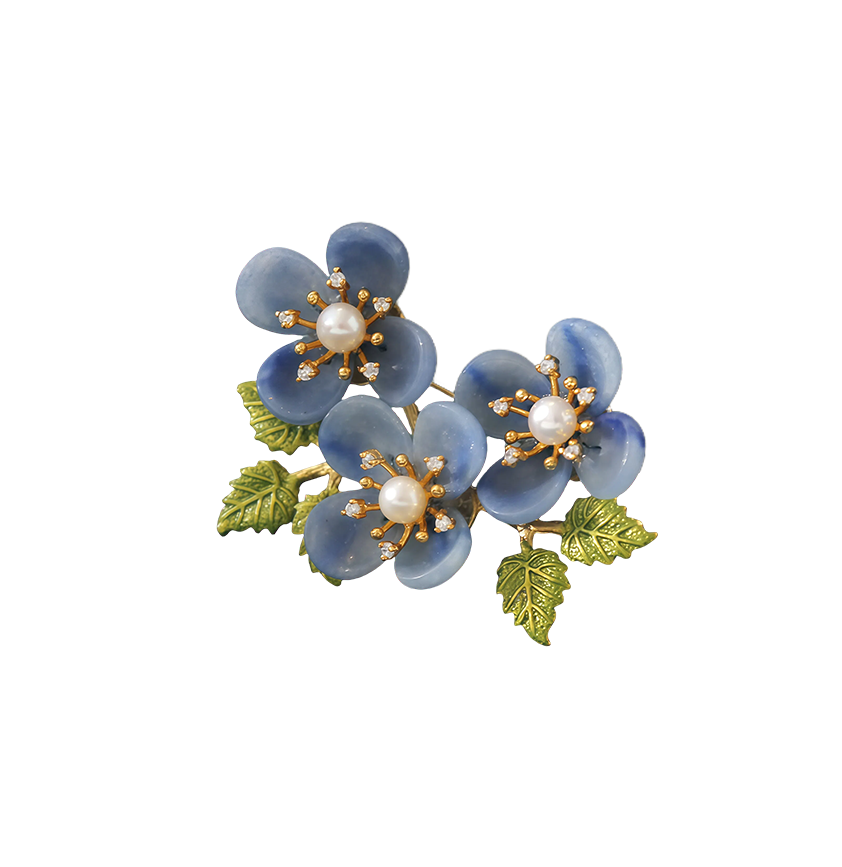 Natural Blue Aventurine & Pearl  Brooch