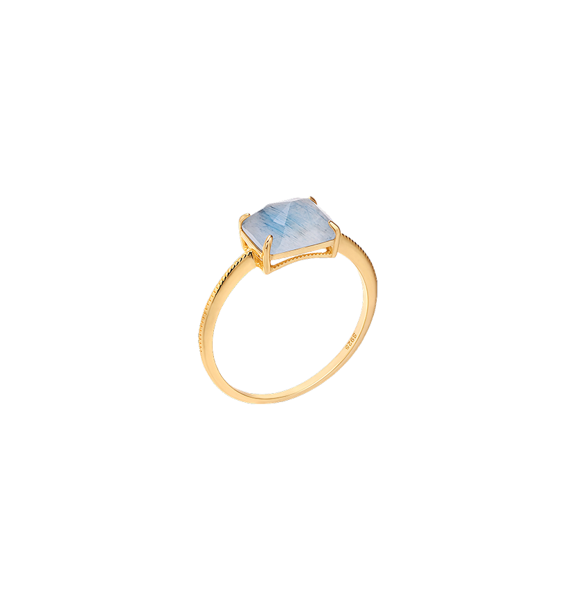S925 Sterling Silver Natural Rectangular Rutilated Quartz Geometric Ring