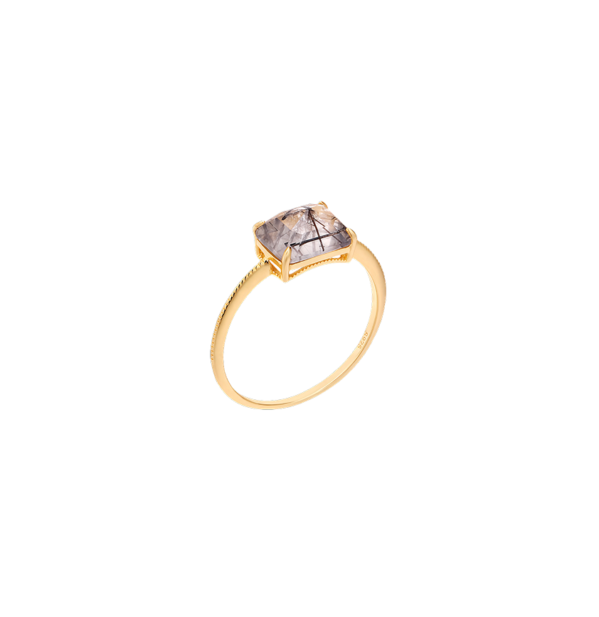 S925 Sterling Silver Natural Rectangular Rutilated Quartz Geometric Ring