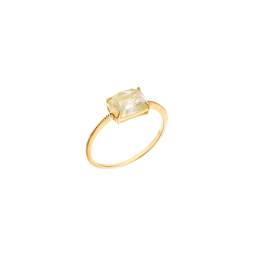 S925 Sterling Silver Natural Rectangular Rutilated Quartz Geometric Ring