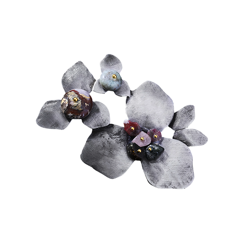 Electroplated Copper Natural Stone Flower Brooch