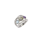 Vintage Silver Gold-Plated Labradorite Amethyst Topaz Ring