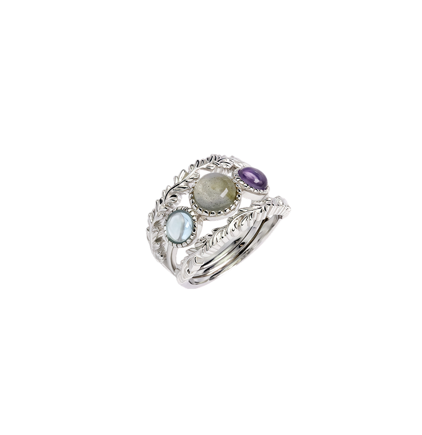 Vintage Silver Gold-Plated Labradorite Amethyst Topaz Ring