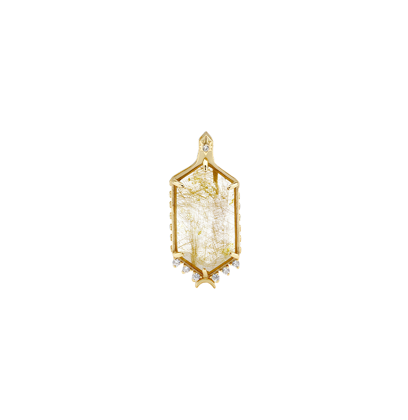 Gold Rutilated Zircon Inlaid Sterling Silver Pendant