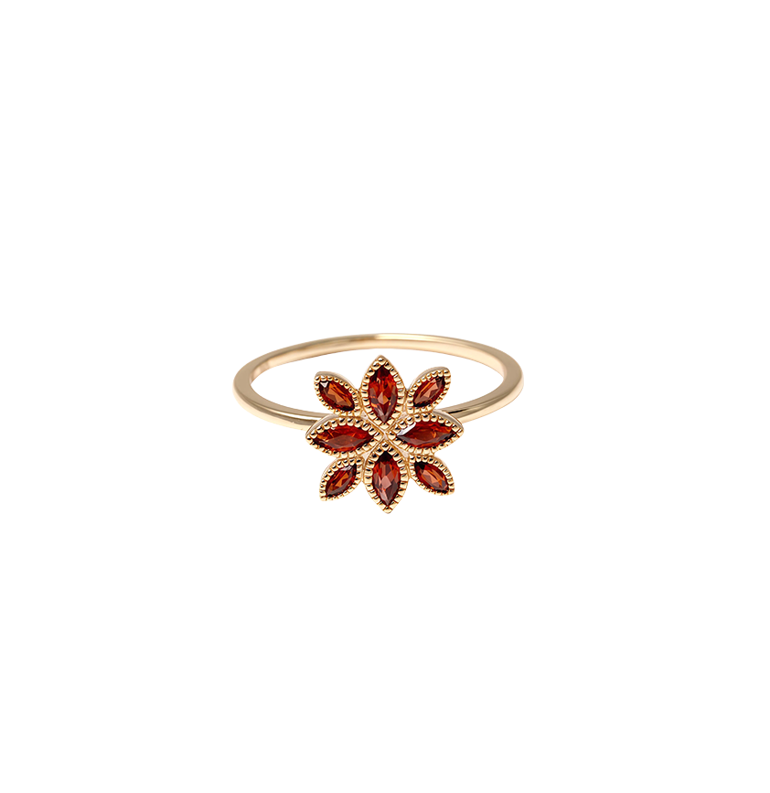 Vintage Floral Geometric Garnet S925 Sterling Silver Ring