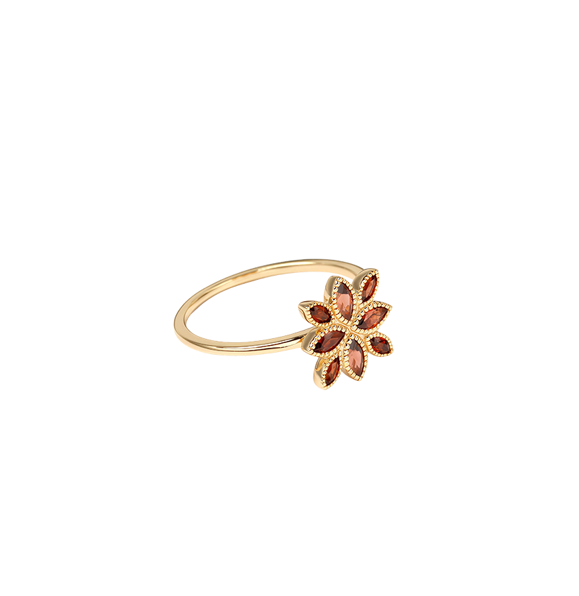 Vintage Floral Geometric Garnet S925 Sterling Silver Ring