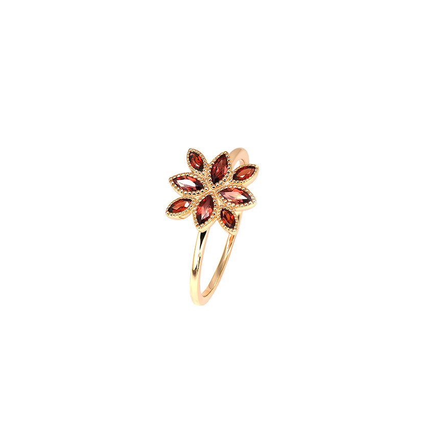 Vintage Floral Geometric Garnet S925 Sterling Silver Ring
