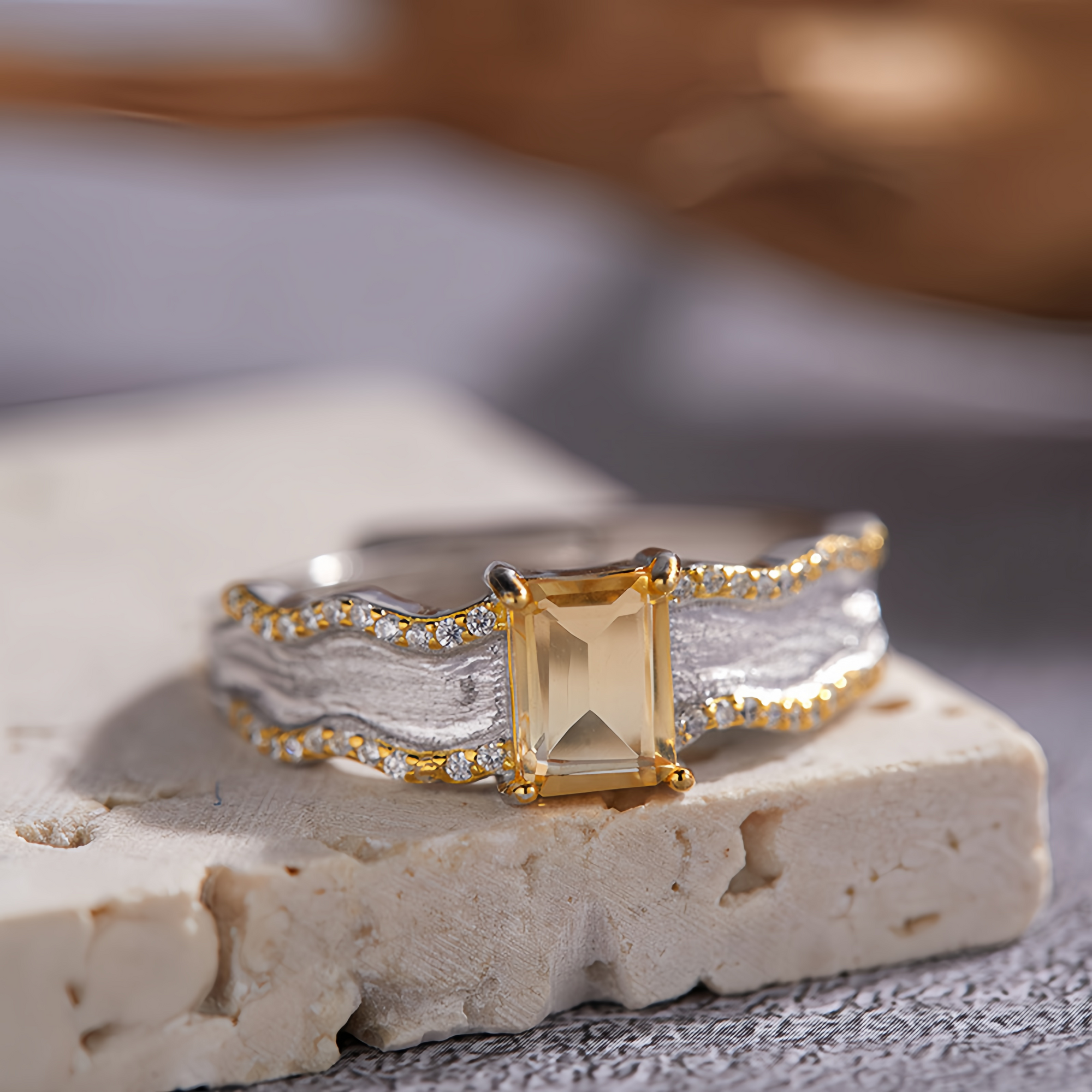 Textured Concave Matte Bicolor Open Ring