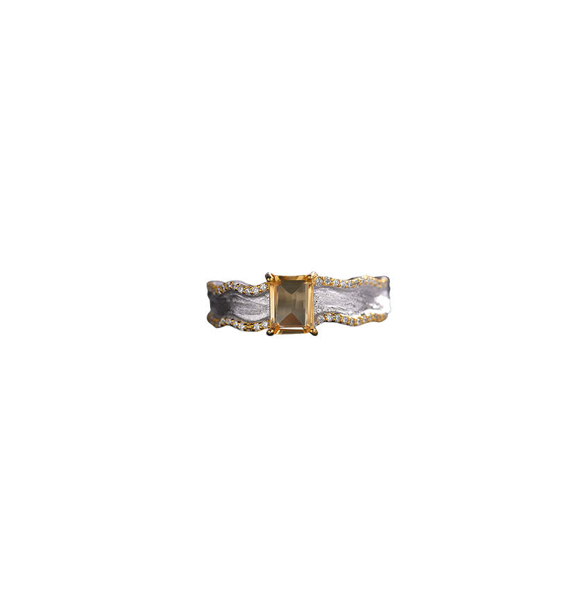Textured Concave Matte Bicolor Open Ring