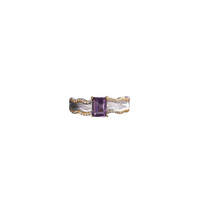 Textured Concave Matte Bicolor Open Ring