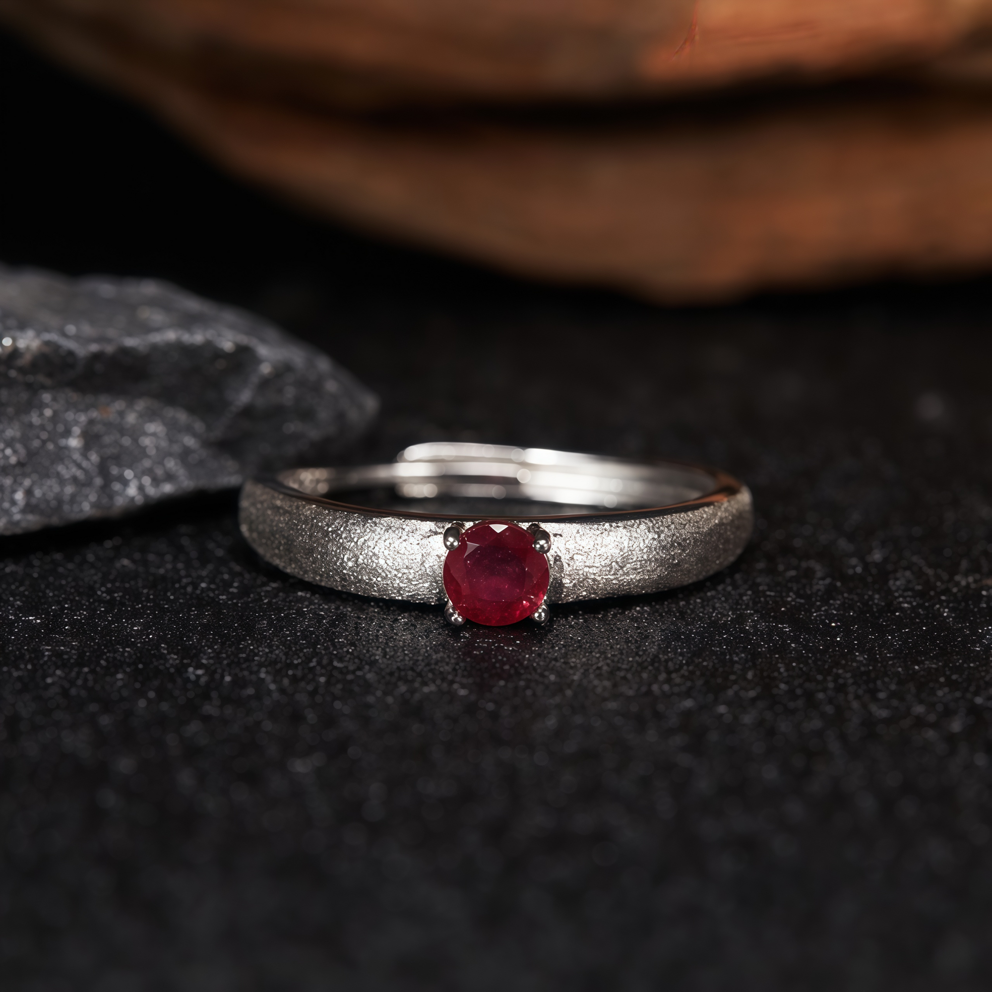 Brushed Matte Natural Colored Gemstone Ring (6 Colorways)