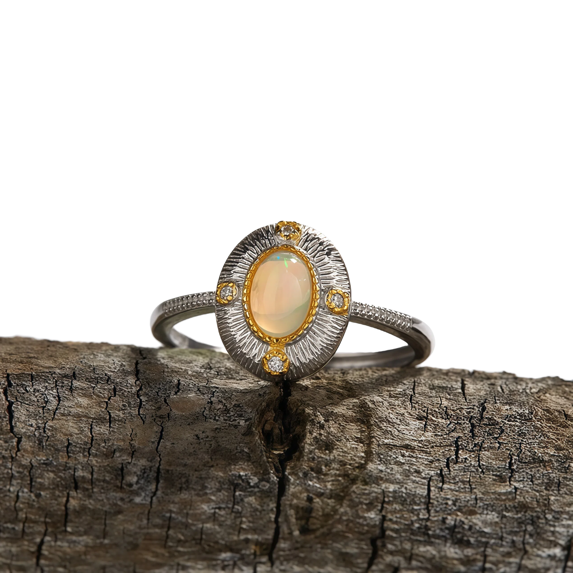 Gold & Silver Tone Natural Opal Gemstone Ring