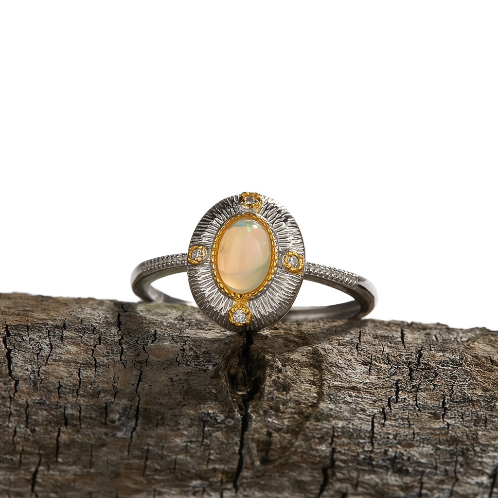 Gold & Silver Tone Natural Opal Gemstone Ring