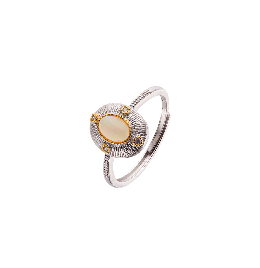 Gold & Silver Tone Natural Opal Gemstone Ring