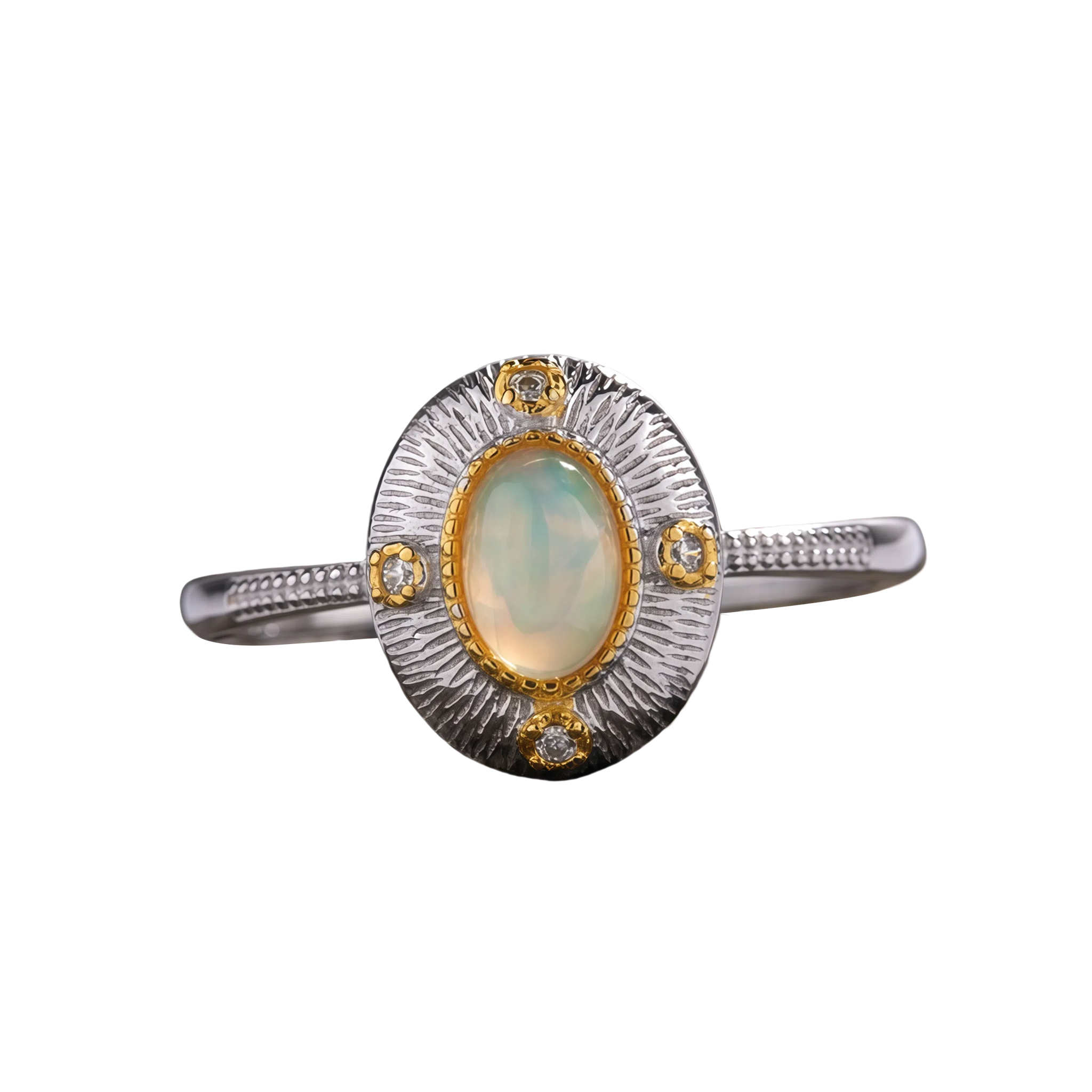 Gold & Silver Tone Natural Opal Gemstone Ring