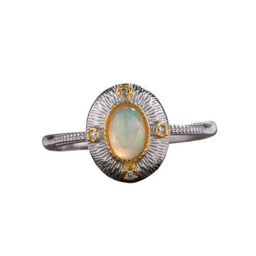 Gold & Silver Tone Natural Opal Gemstone Ring