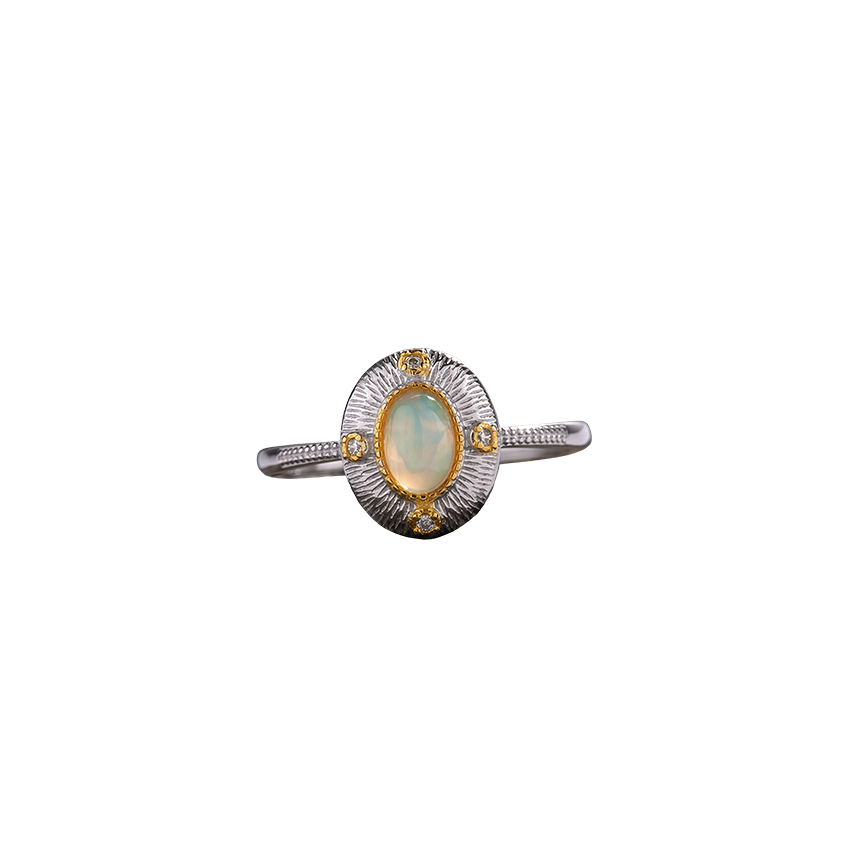 Gold & Silver Tone Natural Opal Gemstone Ring