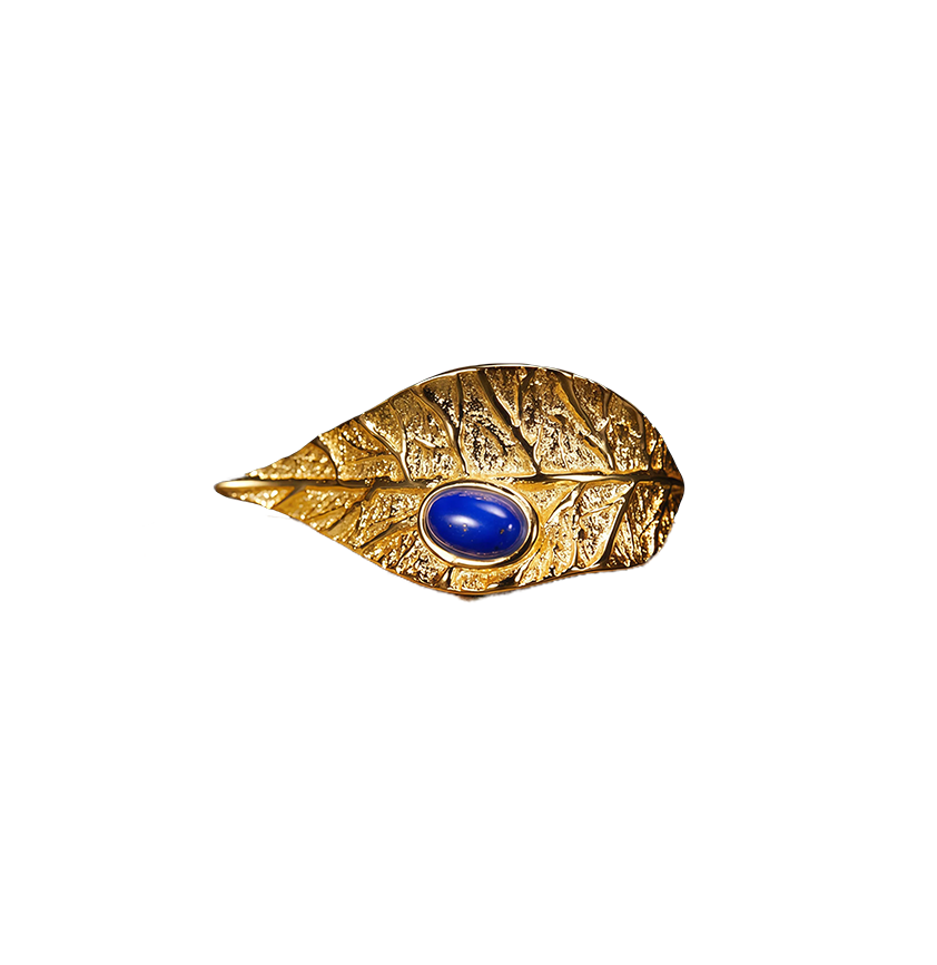 Artistic Leaf Natural Gemstone Open Ring