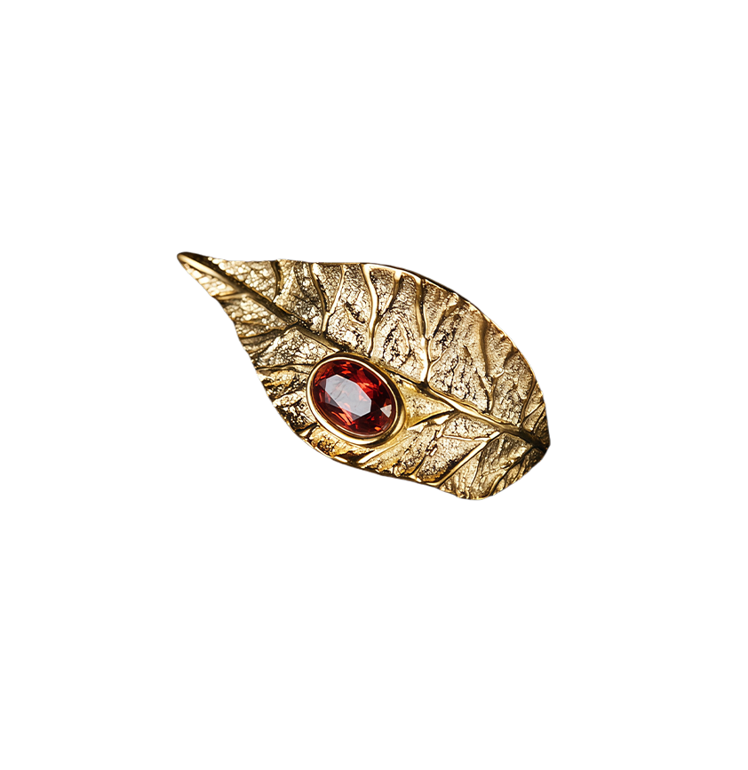 Artistic Leaf Natural Gemstone Open Ring
