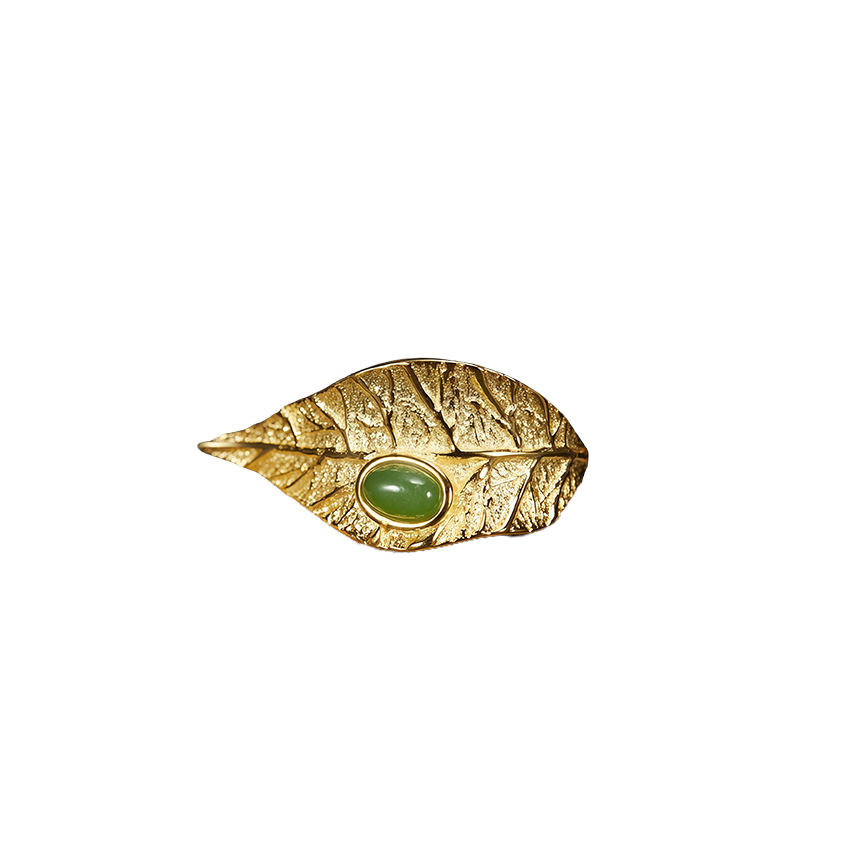 Artistic Leaf Natural Gemstone Open Ring