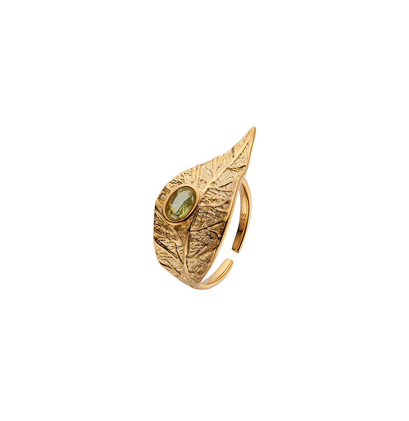 Artistic Leaf Natural Gemstone Adjustable Ring