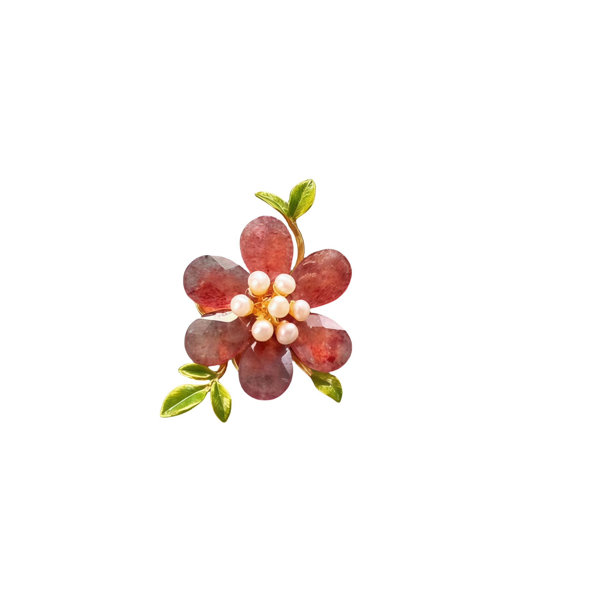 Pink Crystal Pearl Flower Brooch