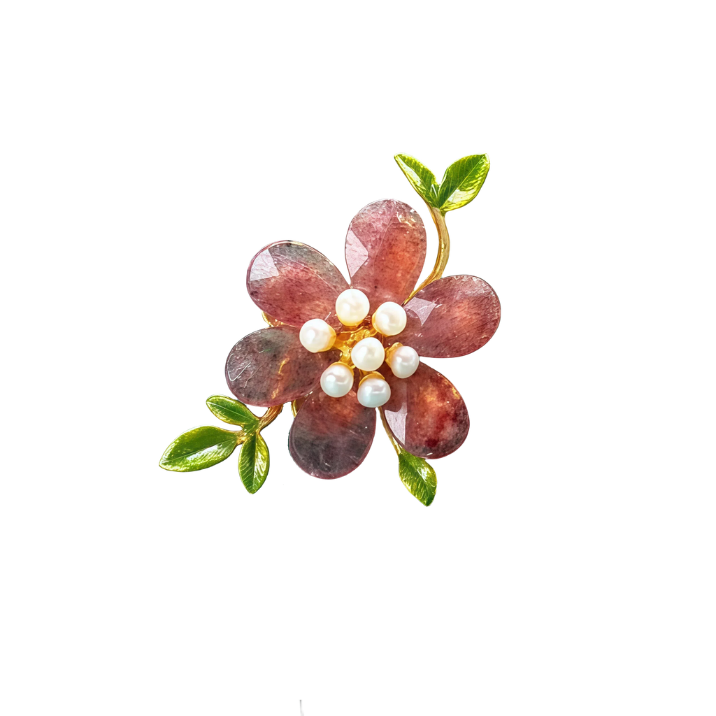 Pink Crystal Pearl Flower Brooch
