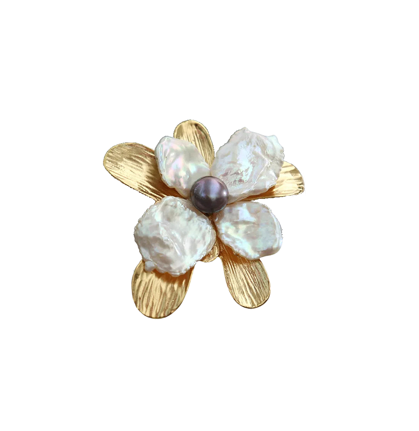 Silver Irregular Pearl Flower Brooch Pendant