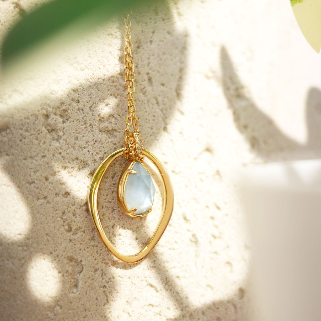 Teardrop Blue Topaz Circle Pendant