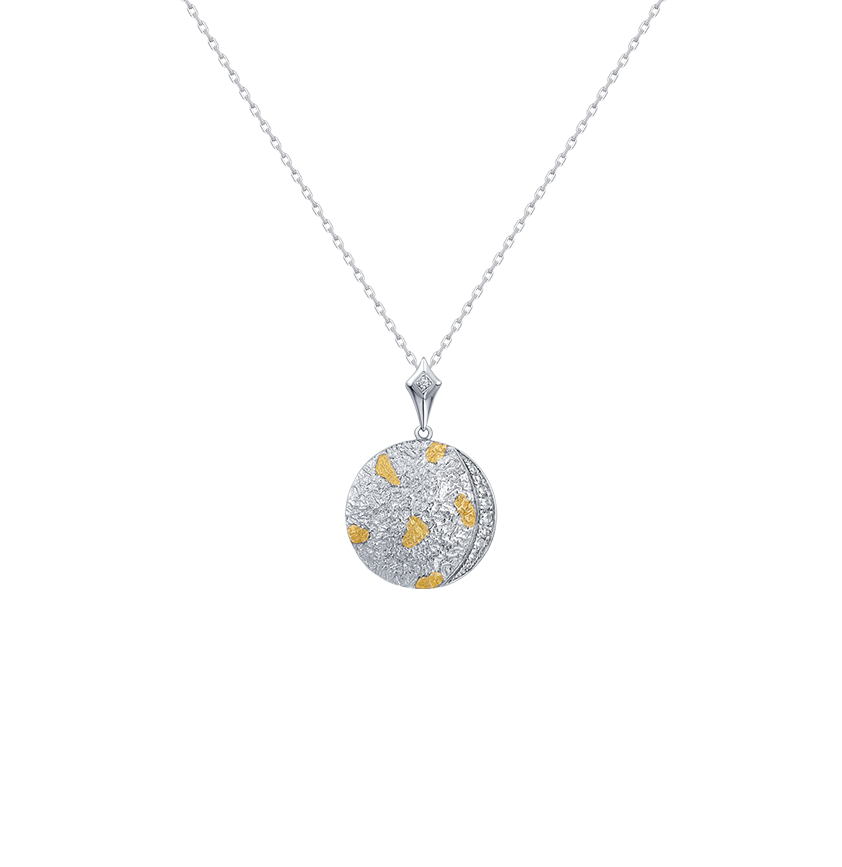 Silver and 24K Gold Zircon Moonlit Serenade Round Pendant