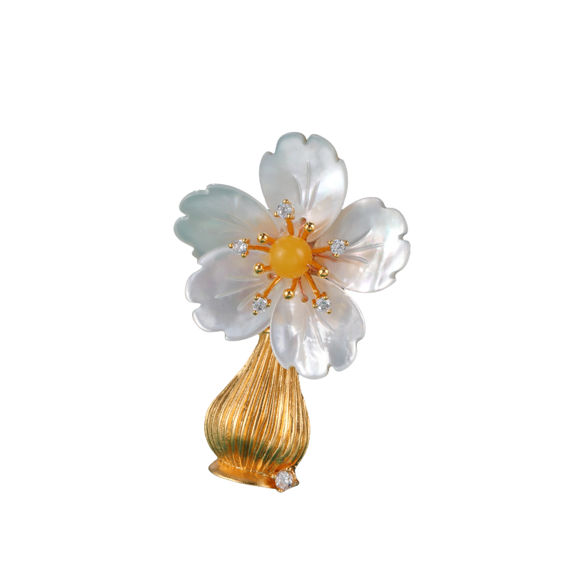 Vintage Mother-of-Pearl Vase Brooch