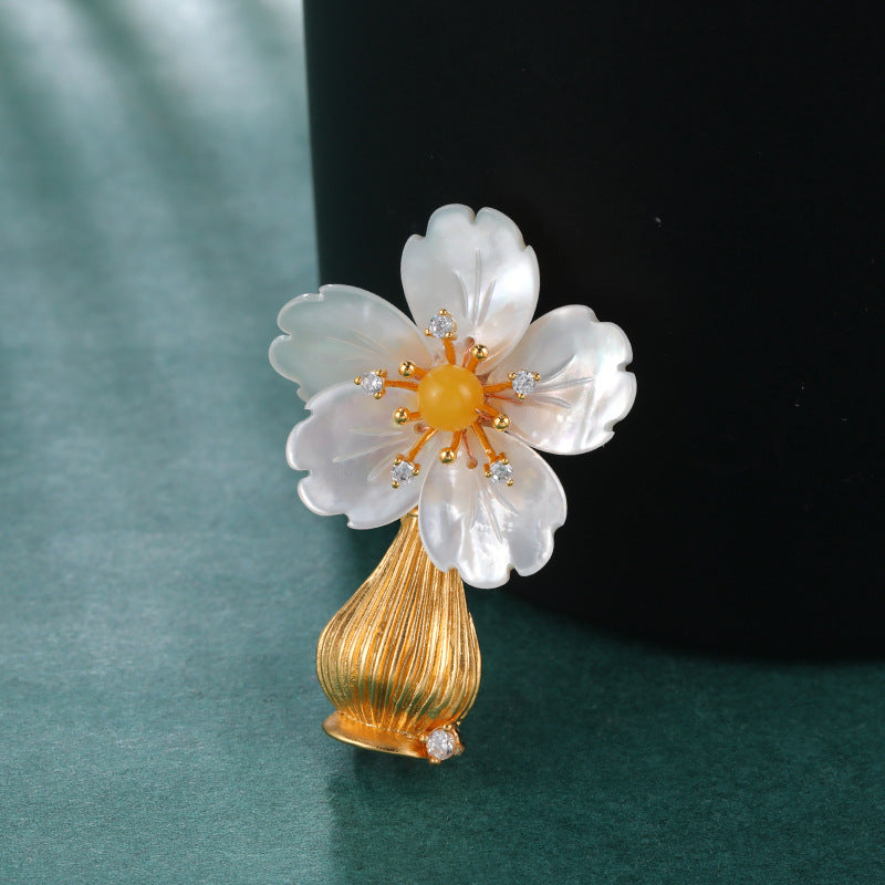 Vintage Mother-of-Pearl Vase Brooch