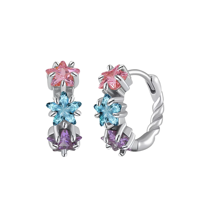 Silver Zircon Star Flower Earrings