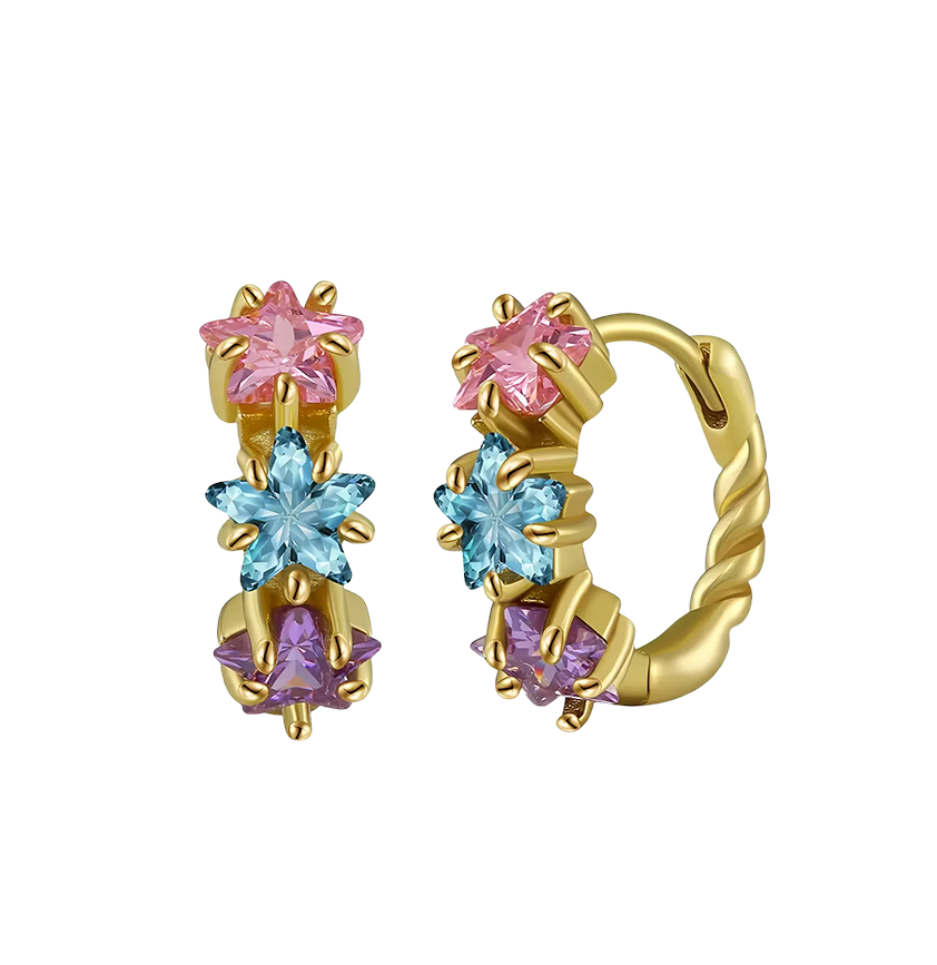 Silver Zircon Star Flower Earrings