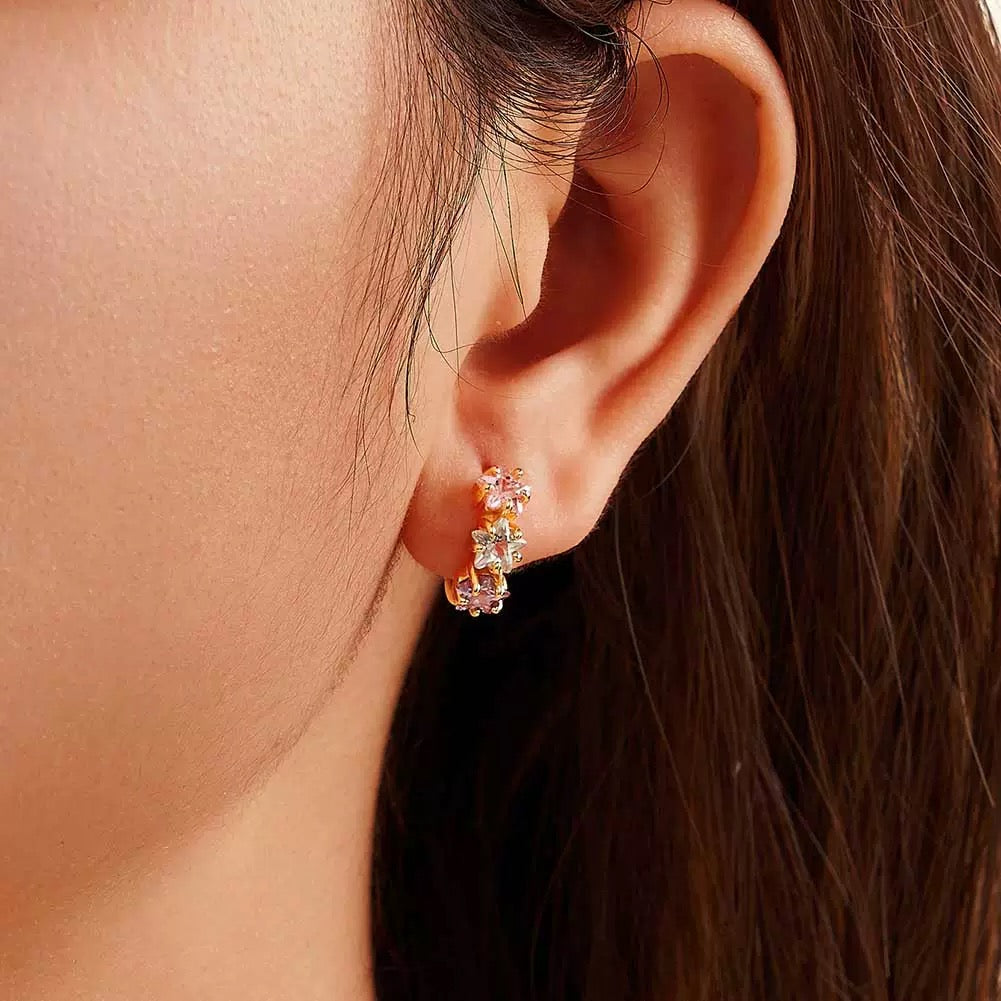 Silver Zircon Star Flower Earrings