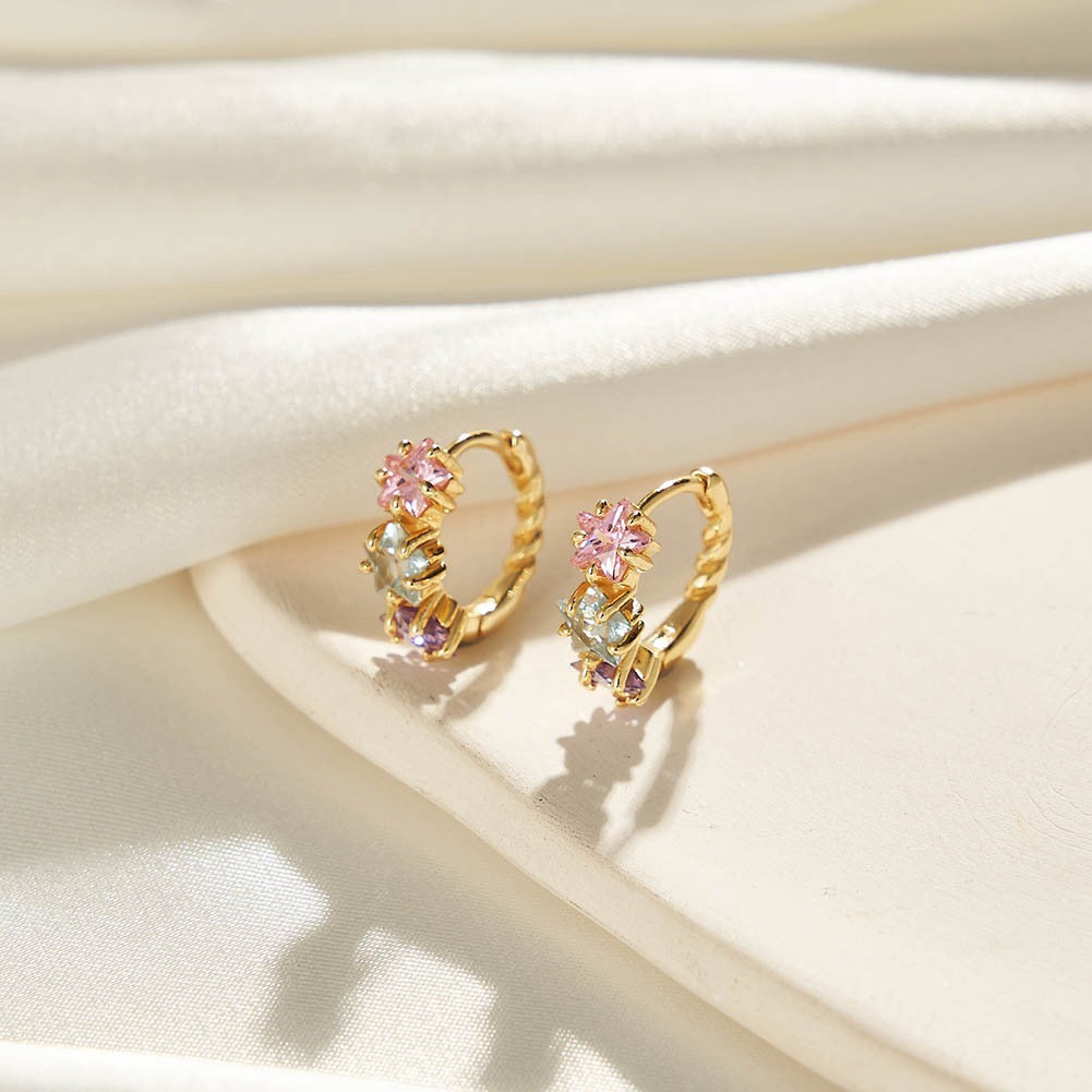 Silver Zircon Star Flower Earrings