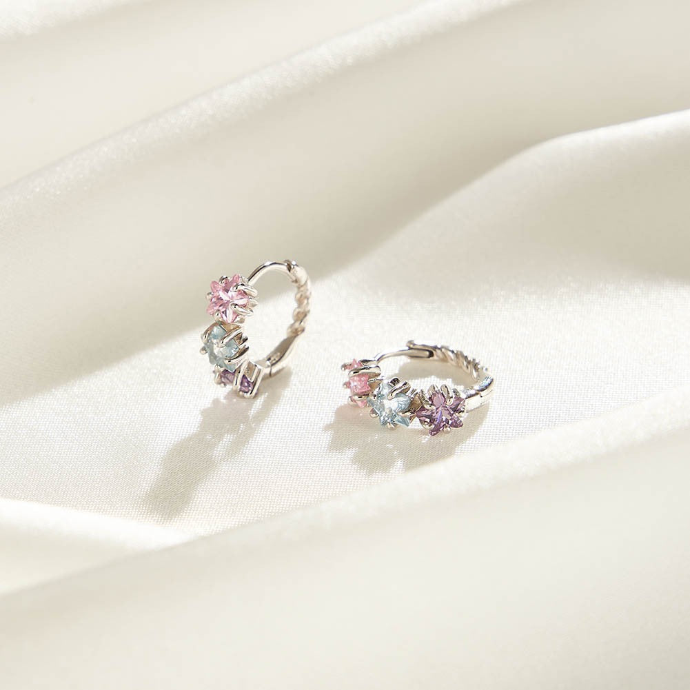 Silver Zircon Star Flower Earrings