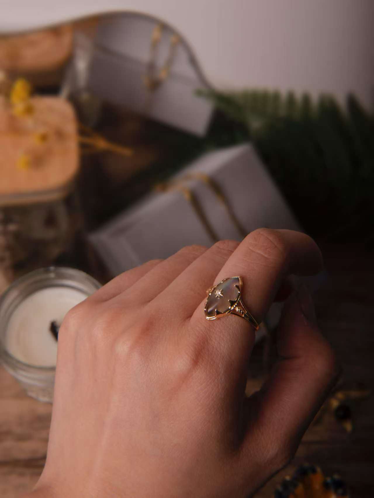 Vintage Marquette Labradorite 14K Gold-Plated Sterling Silver Ring