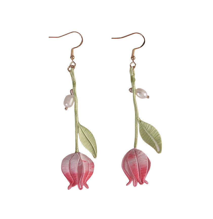 Handcrafted Twisted Flower Silk Pearl Lily of the Valley Earrings
