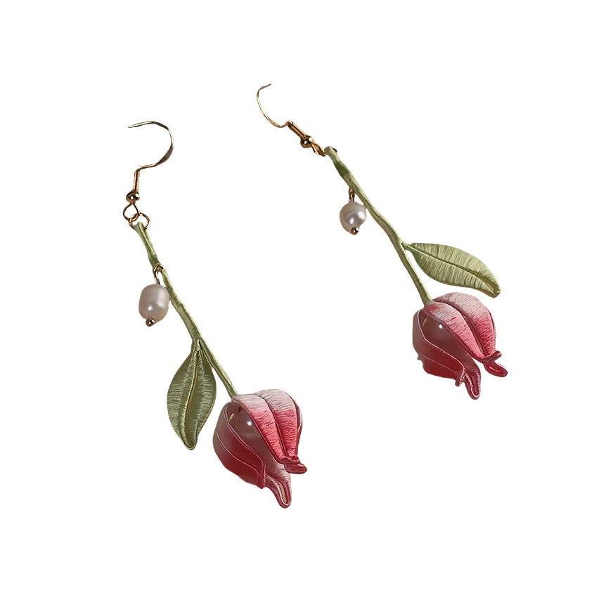 Handcrafted Twisted Flower Silk Pearl Lily of the Valley Earrings