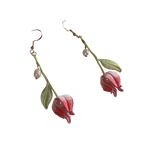 Handcrafted Twisted Flower Silk Pearl Lily of the Valley Earrings