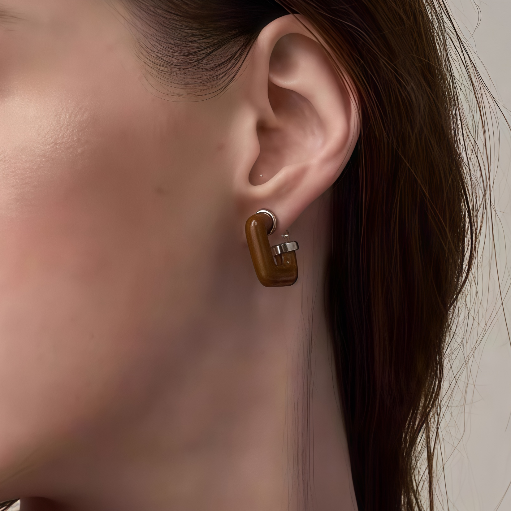 Silver Wooden Square Minimalist Earrings