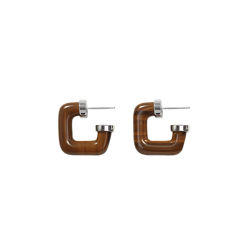 Silver Wooden Square Minimalist Earrings